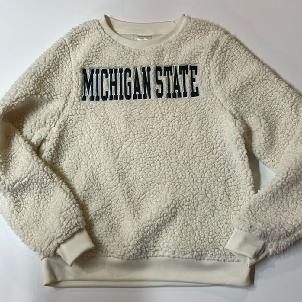 Michigan State Sherpa Fleece Sweatshirt Cream Cozy Pullover Sz S/M
